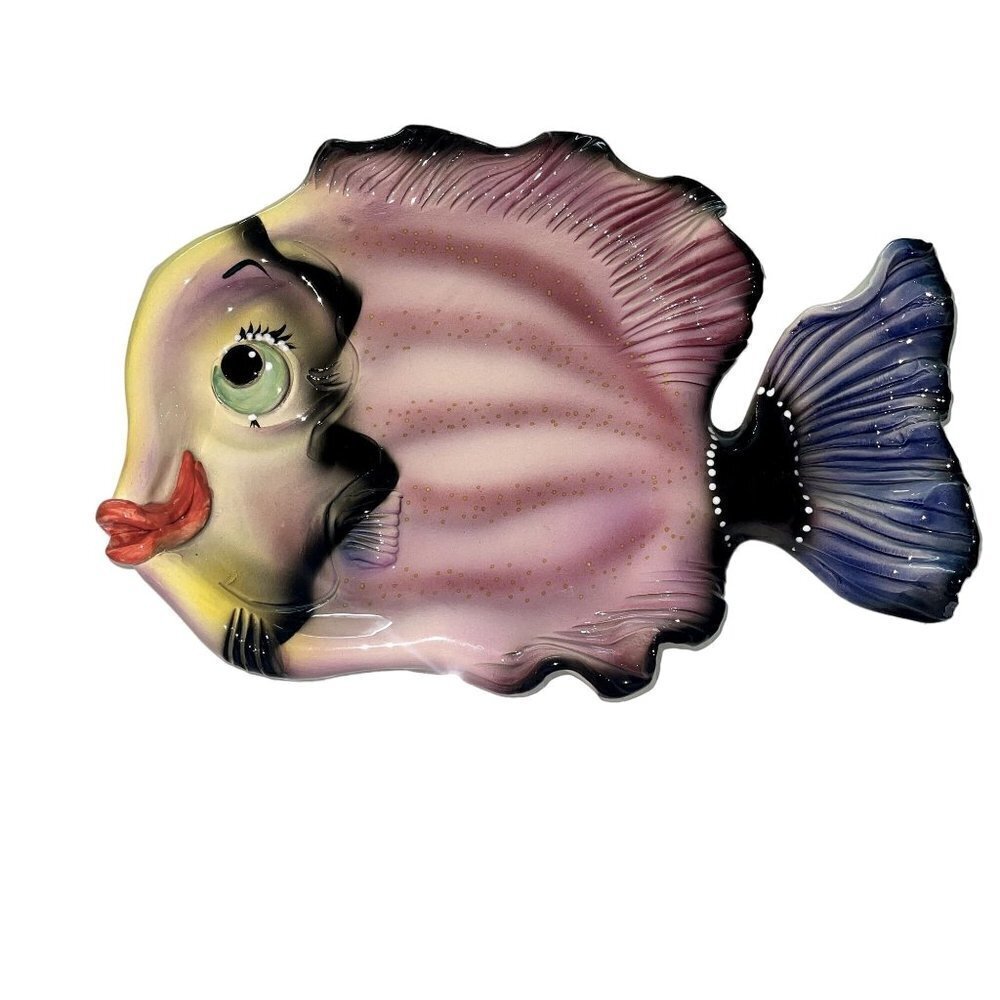 Lulu Beth Platter Multicolor Signed 2001 Whimsical Hand Painted Fish Decorative